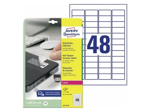 Veiligheidsetiket Avery 45.7x21.2mm Wit 960 stuks