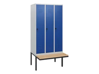 locker met bank,HxBxD 1950x900x815mm,3vak,vak B 300mm,draaigrendel - 1