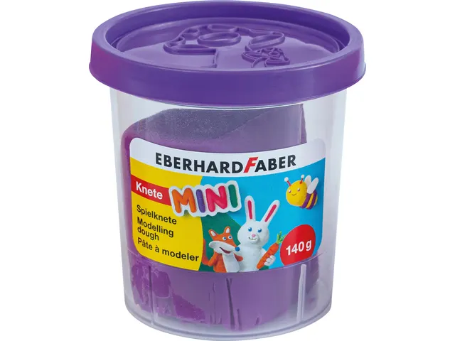 Kinderklei Eberhard Faber in beker,140gr oranje, roze, groen, paars