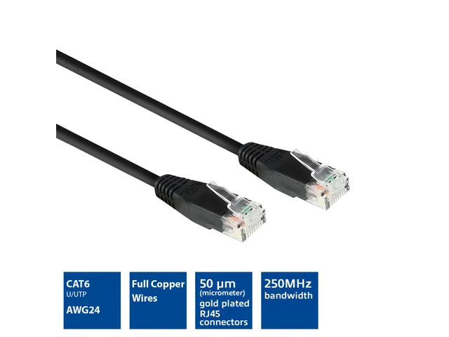 Kabel ACT CAT6 Network koper 0.9 meter zwart