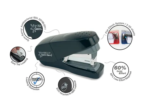 Nietmachine Rapesco Germ-Savvy Less Effort Eco antibacterieel zwart
