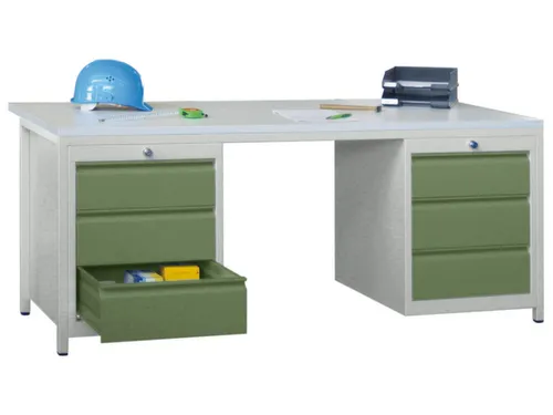 Werkplaatsbureau Bxdxh 1700x800x720mm 6laden Ral7035 Front Ral6011