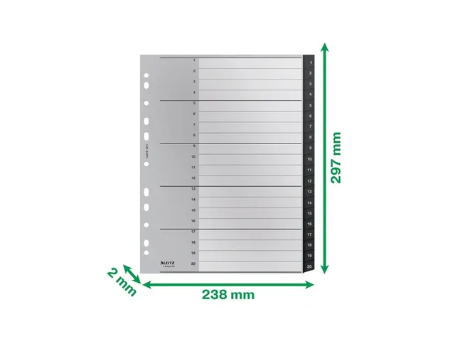 Tabblad Leitz Recycle A4 11-gaats 1-20 extra breed PP