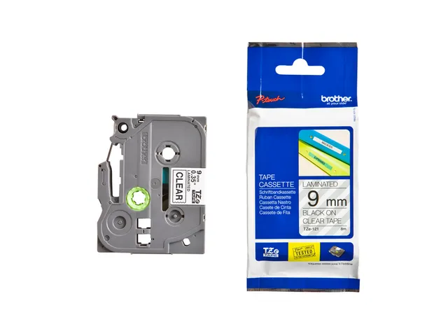 Ruban de lettrage Brother P-Touch TZE-121 standard 9mm noir sur transp
