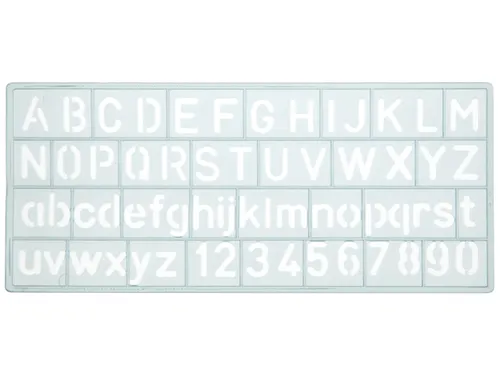 Sjabloon Westcott cijfers en letters 10mm hoog. 148X65mm, transparant