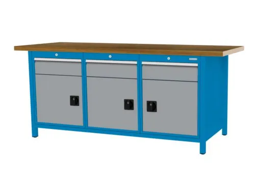 werkbank,HxBxD 860x2000x750mm,onderstel RAL5012,fronten RAL7040