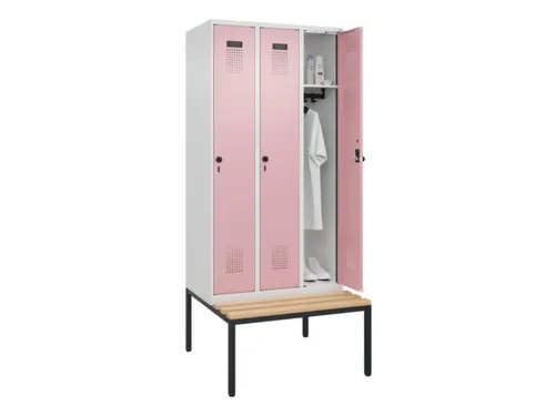 locker met bank,HxBxD 2120x900x815mm,3vak,vak B 300mm,draaigrendel