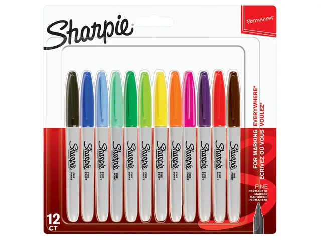 Marqueur permanent Sharpie Fin blister 12 couleurs assorties