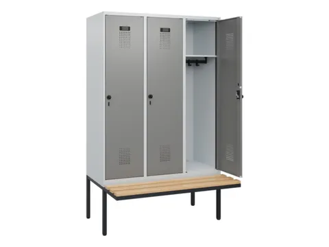 locker met bank,HxBxD 1950x1200x815mm,3vak,vak B 400mm,draaigrendel