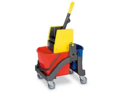 dweilwagen,emmer 1x17l/1x6l ROOD/BLAUW,frame kunststof,4zwenkwielen