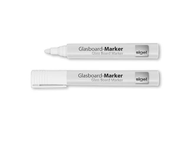 Glasbordmarker Sigel set 2 stuks wit ronde punt 2-3 mm