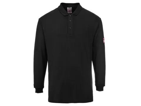 Portwest FR10 polo met lange mouwen, zwart, maat M, per stuk