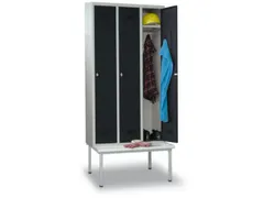 locker met bank,HxBxD 2150x1200x500mm,3vak,RAL7035,front RAL7016