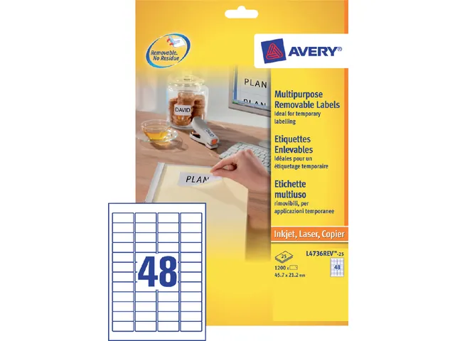 Etiket Avery L4736Rev-25 45.7X21.2Mm Afneembaar Wit 1200 Stuk