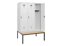 locker met bank,HxBxD 1950x1200x815mm,3vak,vak B 400mm,draaigrendel