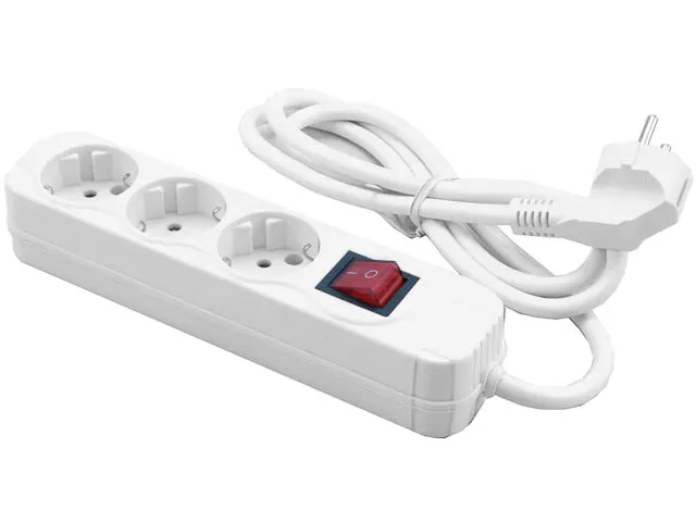 Stekkerdoos 3-voudig met schakelaar wit 1.4m