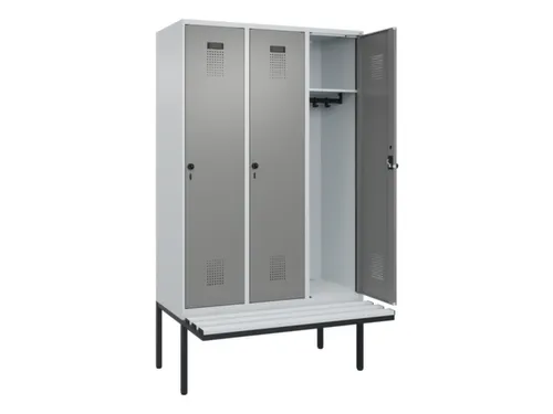 locker met bank,HxBxD 2120x1200x815mm,3vak,vak B 400mm,draaigrendel