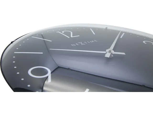 Wandklok NeXtime dia. 35cm bol glas zwart 'Basic Dome' streep/cijfers