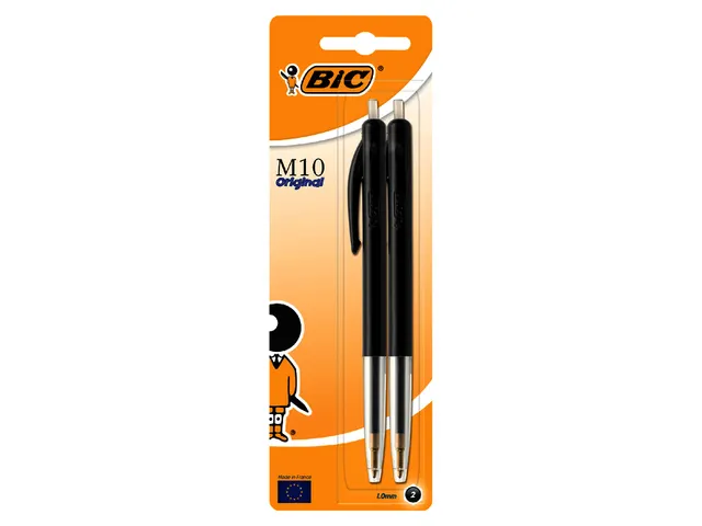 Balpen Bic M10 medium zwart blister à 2 stuks