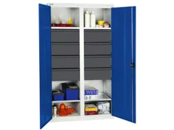 Materiaalkast 1800x1000x500m 4legborden Uitschuifbaar 8laden Ral5010