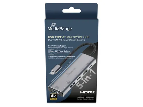 MediaRange USB Type-C 5-in-1 Multiport Adapter Zilver