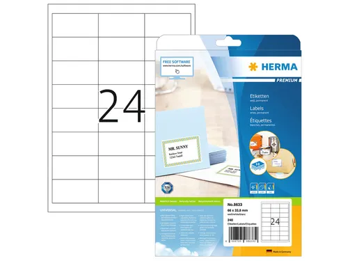 HERMA 8633 Premium etiketten A4 66x33,8mm Wit 240 stuks