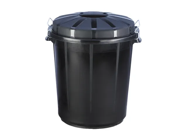 Denox kunststof Afvalvat met deksel 70 liter Zwart