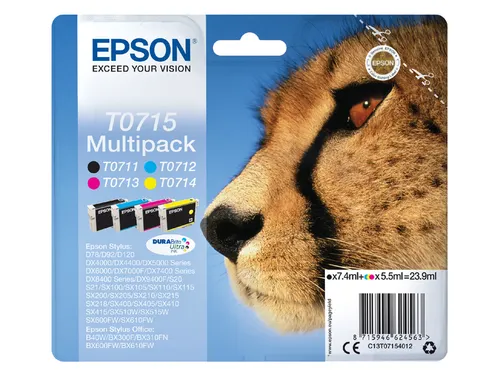 Epson T0715 Inktcartridges Multipack Zwart + 3 Kleuren