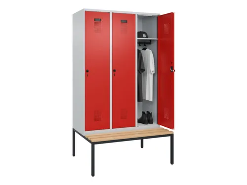 locker met bank,HxBxD 2120x1200x815mm,3vak,vak B 400mm,draaigrendel