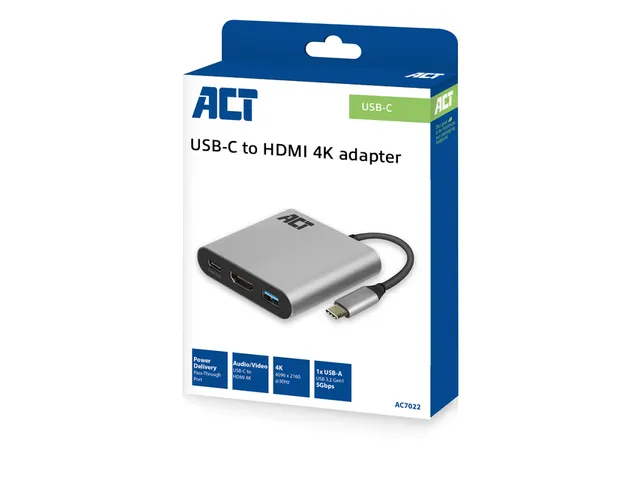 USB-C Multiport Adapter Voor 1 HDMI Monitor Grijs