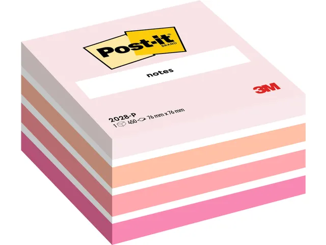Bloc-mémos Post-it 2028P cube 76x76mm rose 450 feuillets