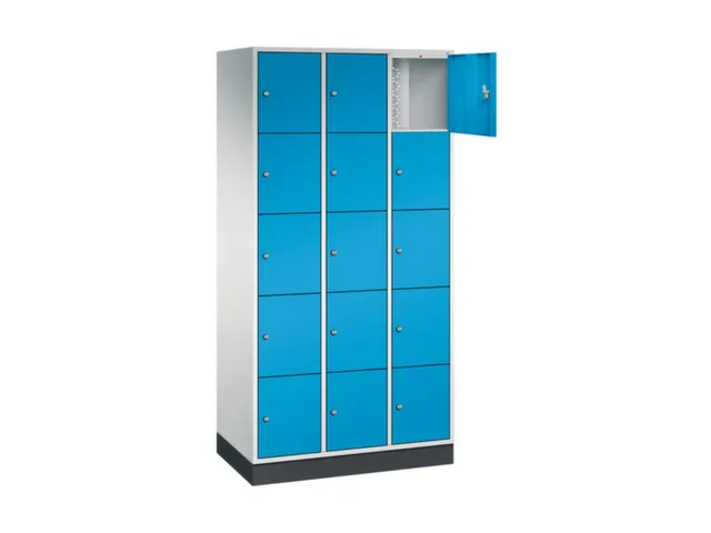 lockerkast,RAL 7035/RAL 5012,HxBxD 1950x920x500mm,3x5vakken,cil.-slot