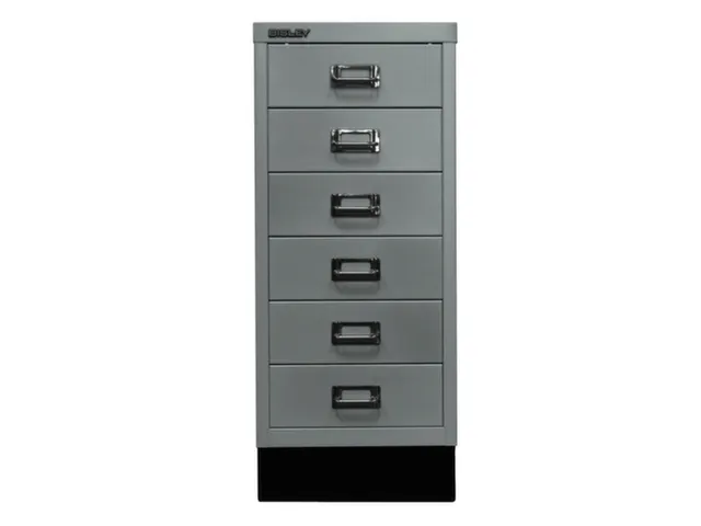 kantoor-ladekast HxBxD 670x279x380mm 6 laden romp zilverkleurig staal