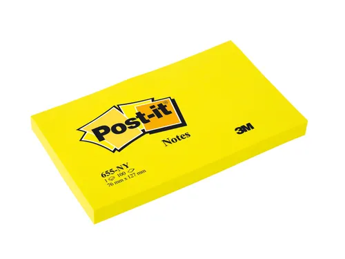 Memoblok Post-it 655 76x127mm 100 vel per blok neon geel
