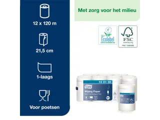 Poetspapier Tork Wiping mini rol M1 1 laags centerfeed wit 100130 - 2