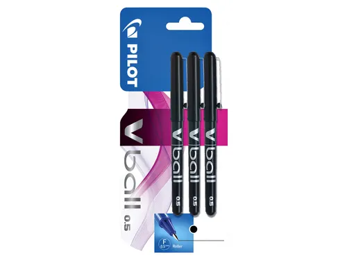 Rollerpen Pilot V-Ball 05 Fijne punt Zwart Blister à 3 stuks