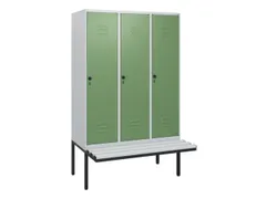 locker met bank,HxBxD 1950x1200x815mm,3vak,vak B 400mm,draaigrendel