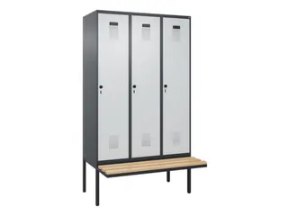 locker met bank,HxBxD 2120x1200x815mm,3vak,vak B 400mm,draaigrendel - 3