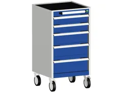 ladekast verrijdbaar 980x525x525mm 5laden RAL7035 front RAL5010