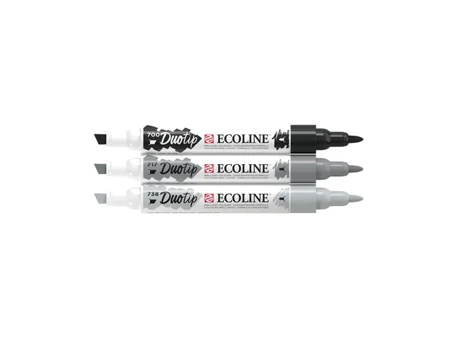 Stylo Duotip Talens Ecoline set noir & gris 3 couleurs