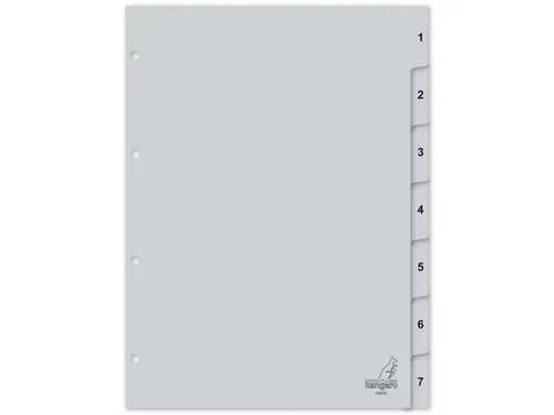 Tabblad Kangaro A4 cijfers PP 120 micron grijs 4-gaats 7-delig