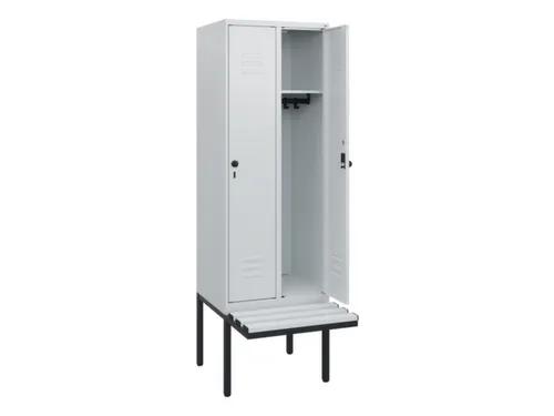 locker met bank,HxBxD 1950x600x815mm,2vak,vak B 300mm,draaigrendel