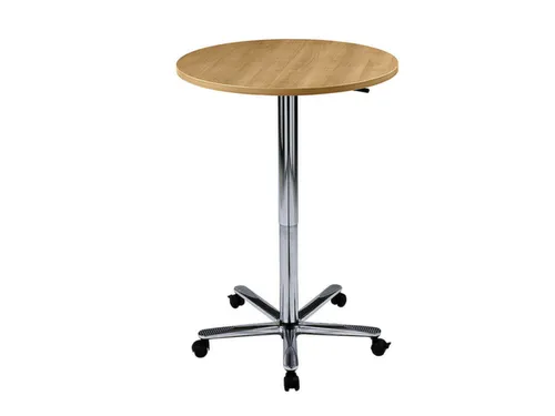 zuilheftafel,HxØ 720-1140x800mm,rond,voetkruis verchroomd,blad beuken