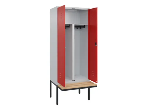 PBM-locker met bank,HxBxD 2120x800x815mm,2vak,vak B 400mm,cil.-slot