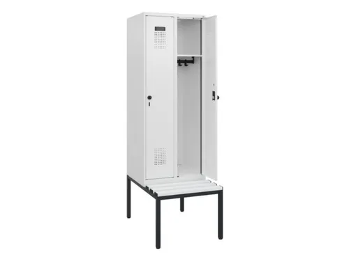locker met bank,HxBxD 1950x600x815mm,2vak,vak B 300mm,draaigrendel