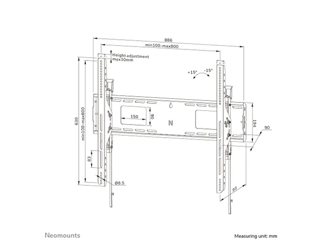 Neomounts LEVEL-750 WL35-750BL18 Support mural inclinable robuste pour