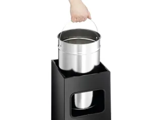 Metalen Afvalbak 17 Liter Met Asbak Zwart - 3