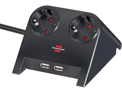 Stekkerdoos Brennenstuhl bureau 2 voudig inclusief 2 USB 1.8 m zwart
