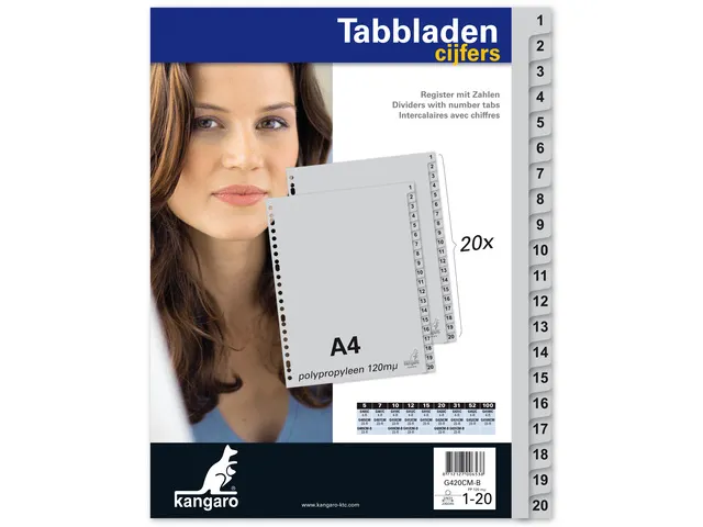 Intercal. à touches numérotées Kangaro A4 PP 120 micron gris 23perf
