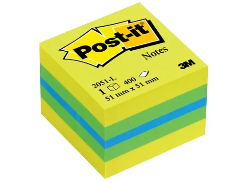 Memoblok 3M Post-it 2051L kubus 51x51mm lemon assorti 400vel